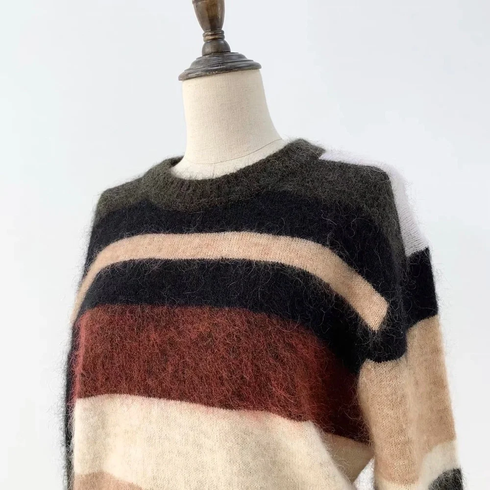 🍁ACNE STUDIOS Green and Red Kalbah Mohair Striped Sweater - Picture 13 of 16